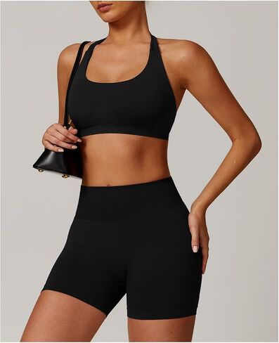 Workout Sets for Women 2 Piece Seamless Halter Sport Bra High Waist Shorts Exercise Gym Yoga Outfits in Saudi Arabia