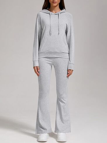 ZFLM Women's 2 Piece Sportswear Set Casual Sweatsuit Long Sleeved Drawstring Foldover Flared Sweatpants Tracksuit Streetwear in Kuwait