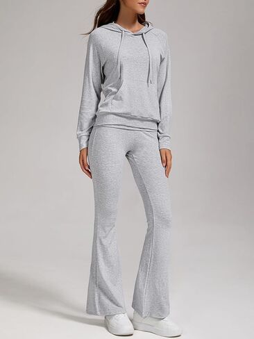 ZFLM Women's 2 Piece Sportswear Set Casual Sweatsuit Long Sleeved Drawstring Foldover Flared Sweatpants Tracksuit Streetwear in Kuwait