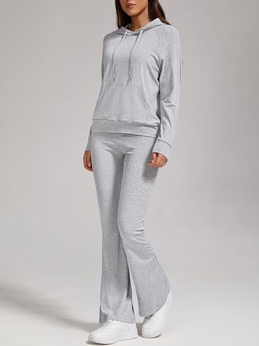 ZFLM Women's 2 Piece Sportswear Set Casual Sweatsuit Long Sleeved Drawstring Foldover Flared Sweatpants Tracksuit Streetwear in Kuwait