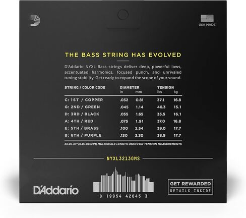 سلاسل الغيتار D'Addario باس - سلاسل باس NYXL - NYXL32130MS - قوة لا تضاهى ، استقرار ضبط ، استجابة محسّنة - ل 6 جيتارات باس متعددة الأسلاك - 32-130 ضوء منتظم ، متعدد ، متعدد ، متعددة. in Saudi Arabia