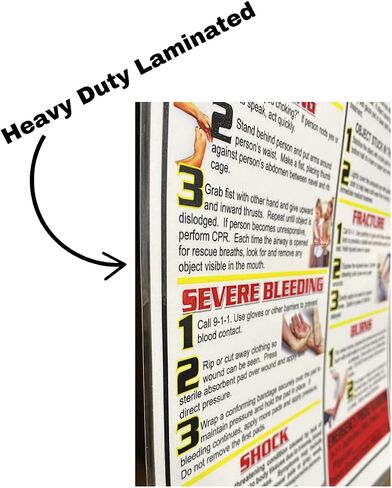 First Aid and Choking Poster, 11' x 17", Laminated, Includes CPR, Shock, Eye Injury, Fracture, Burns, Severe Bleeding & Choking in Saudi Arabia