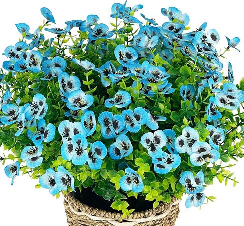 10 Bundles Artificial Pansy Flowers UV Resistant Plastic Plants for Outdoor, Faux Faux Flowers Silk Flower for Window Box Porch Home Garden Farmhouse Decor, Purple in Saudi Arabia