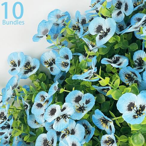 10 Bundles Artificial Pansy Flowers UV Resistant Plastic Plants for Outdoor, Faux Faux Flowers Silk Flower for Window Box Porch Home Garden Farmhouse Decor, Purple in Saudi Arabia