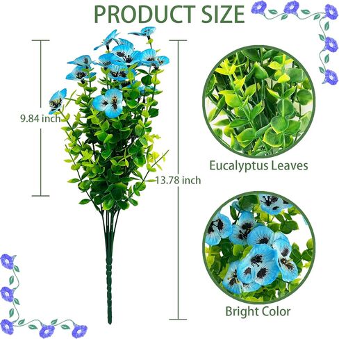 10 Bundles Artificial Pansy Flowers UV Resistant Plastic Plants for Outdoor, Faux Faux Flowers Silk Flower for Window Box Porch Home Garden Farmhouse Decor, Purple in Saudi Arabia