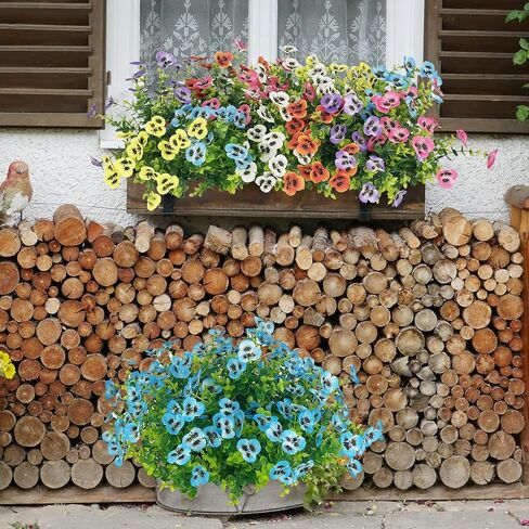 10 Bundles Artificial Pansy Flowers UV Resistant Plastic Plants for Outdoor, Faux Faux Flowers Silk Flower for Window Box Porch Home Garden Farmhouse Decor, Purple in Saudi Arabia