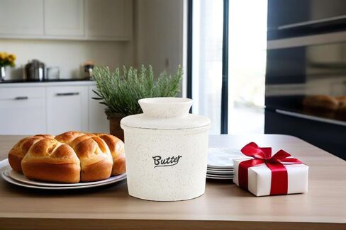 Butter Crock with Water Line | Ceramic Butter Keeper crock for Spreadable Butter | French Countertop Butter Crock with Lid | Fresh Butter Storage Container for Kitchen & Holiday Gifts in Saudi Arabia
