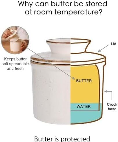 Butter Crock with Water Line | Ceramic Butter Keeper crock for Spreadable Butter | French Countertop Butter Crock with Lid | Fresh Butter Storage Container for Kitchen & Holiday Gifts in Saudi Arabia