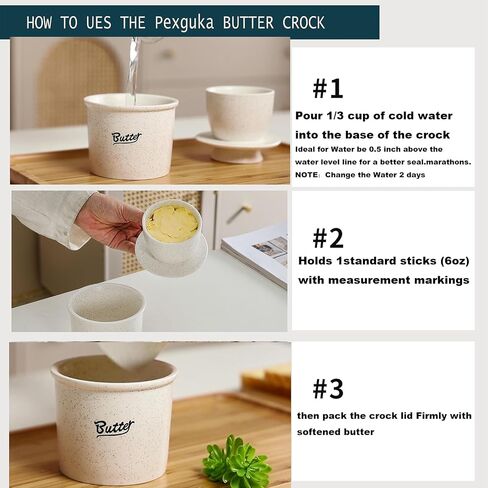 Butter Crock with Water Line | Ceramic Butter Keeper crock for Spreadable Butter | French Countertop Butter Crock with Lid | Fresh Butter Storage Container for Kitchen & Holiday Gifts in Saudi Arabia