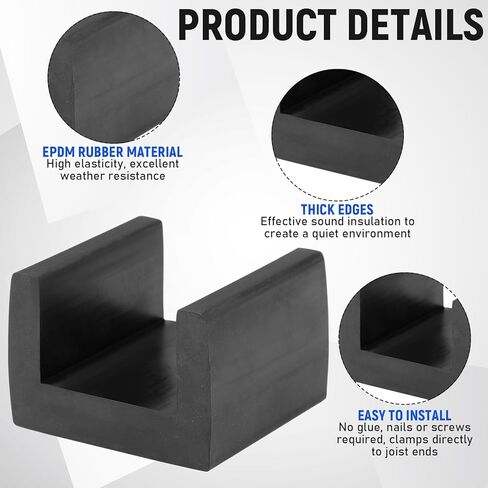 BBTO 50 Pcs U Boat Floor Floaters, Rubber Joist Isolators Floor Decoupler, Sound Isolation Clip for Subfloor Sound Blocking in Saudi Arabia