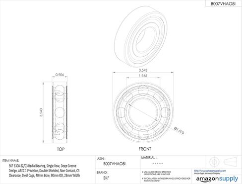 SKF 6308-2Z/C3 Radial Bearing, Single Row, Deep Groove Design, ABEC 1 Precision, Double Shielded, Non-Contact, C3 Clearance, Steel Cage, 40mm Bore, 90mm OD, 23mm Width in Saudi Arabia