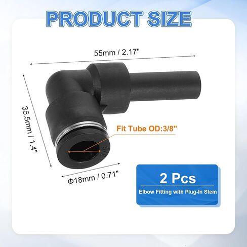 uxcell 2Pcs Push to Connect Tube Fitting, 1/4" Tube OD x 1/4" Stem OD Elbow Fitting with Plug-In Stem for Hydraulic and Pneumatic Systems in Saudi Arabia