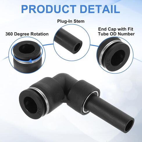 uxcell 2Pcs Push to Connect Tube Fitting, 1/4" Tube OD x 1/4" Stem OD Elbow Fitting with Plug-In Stem for Hydraulic and Pneumatic Systems in Saudi Arabia