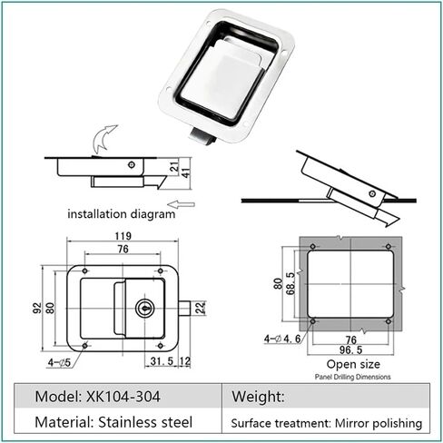 XK104 Stainless Steel Large Panel Lock Heavy Lock Press Type Flat Lock Impact Close Lock 1Pcs(XK104S-304) in Saudi Arabia