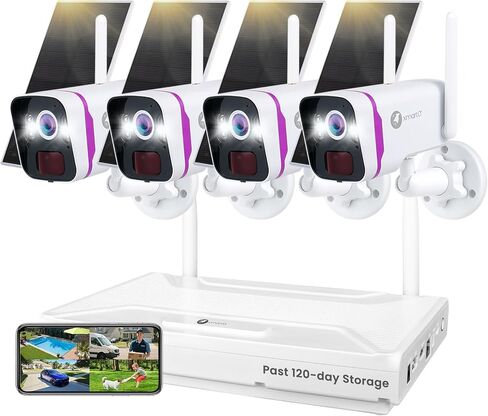 XMARTO 100% Wire-Free 4MP HD Solar Security Camera Wireless for Home Surveillance (All-Weather Solar Charge, AI Motion Detection, Spot Light and Siren, SD, NVR & Cloud Storage) in Saudi Arabia