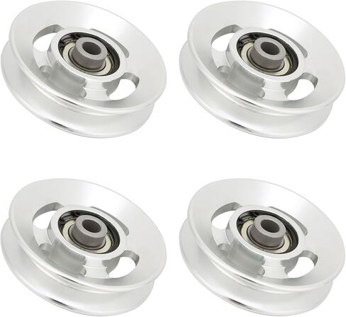 Estink Aluminium Pulley Wheel ، 4 حزمة ألواح الألومنيوم العالمية محمل عجلة بكرة الرياضة الملحقات لآلة الكابلات الجيم في المنزل المرفقات بقطر 10.5 مم تجويف (90 ملم) in Kuwait