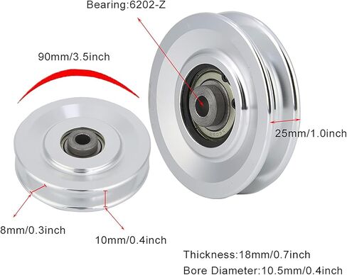 Estink Aluminium Pulley Wheel ، 4 حزمة ألواح الألومنيوم العالمية محمل عجلة بكرة الرياضة الملحقات لآلة الكابلات الجيم في المنزل المرفقات بقطر 10.5 مم تجويف (90 ملم) in Kuwait