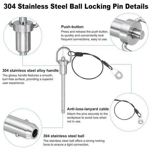 PATIKIL Quick Release Pin 1/4" x 2.36"(6 x 60mm), 304 Stainless Steel Ball Lock Safety Locating Pins with Button Prevents Loss Rope 10" in Saudi Arabia