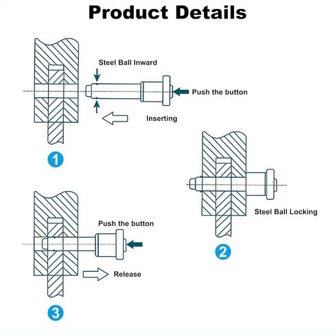 PATIKIL Quick Release Pin 1/4" x 2.36"(6 x 60mm), 304 Stainless Steel Ball Lock Safety Locating Pins with Button Prevents Loss Rope 10" in Saudi Arabia