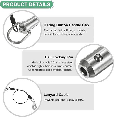 Push-Button Ball Locking Pin, 5/16" [8mm] Dia., 2-3/4"[70mm] Usage Length Ring Quick Release Lock Pins W Lanyard Cable for Speaker/Aviation/Gym/Machine [304 Stainless Steel] in Saudi Arabia