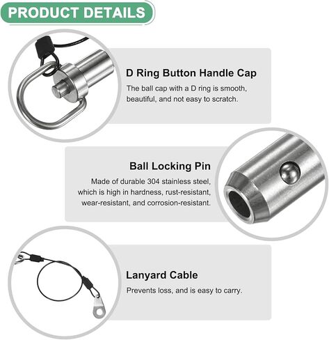 Push-Button Ball Locking Pin, 5/16" [8mm] Dia., 2-3/4"[70mm] Usage Length Ring Quick Release Lock Pins W Lanyard Cable for Speaker/Aviation/Gym/Machine [304 Stainless Steel] in Saudi Arabia