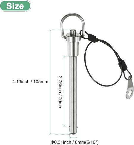 Push-Button Ball Locking Pin, 5/16" [8mm] Dia., 2-3/4"[70mm] Usage Length Ring Quick Release Lock Pins W Lanyard Cable for Speaker/Aviation/Gym/Machine [304 Stainless Steel] in Saudi Arabia