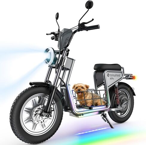 isinwheel Electric Scooter Adults ، 21/38 mph speed top و 28/43 Miles Range ، 14/16 '' Fat Tyre Scooter للبالغين مع إشارات الانعطاف وأضواء المزاج ، التطبيق ، 1200 واط دراجة نارية كهربائية قوية مع مقعد مع مقعد in Kuwait