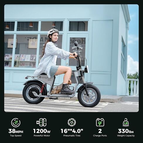 isinwheel Electric Scooter Adults ، 21/38 mph speed top و 28/43 Miles Range ، 14/16 '' Fat Tyre Scooter للبالغين مع إشارات الانعطاف وأضواء المزاج ، التطبيق ، 1200 واط دراجة نارية كهربائية قوية مع مقعد مع مقعد in Kuwait