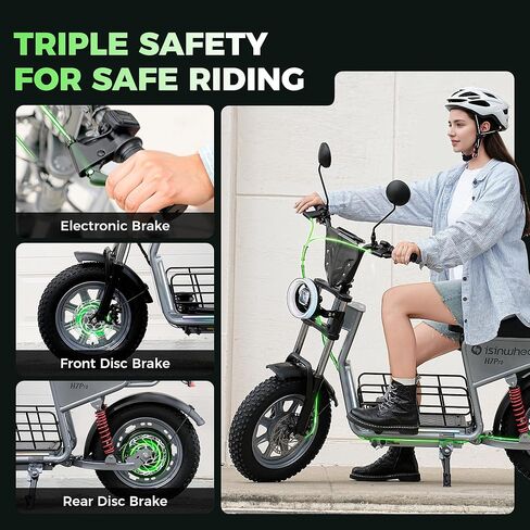 isinwheel Electric Scooter Adults ، 21/38 mph speed top و 28/43 Miles Range ، 14/16 '' Fat Tyre Scooter للبالغين مع إشارات الانعطاف وأضواء المزاج ، التطبيق ، 1200 واط دراجة نارية كهربائية قوية مع مقعد مع مقعد in Kuwait