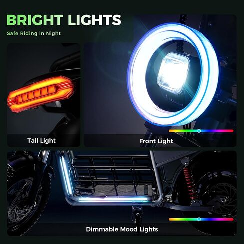 isinwheel Electric Scooter Adults ، 21/38 mph speed top و 28/43 Miles Range ، 14/16 '' Fat Tyre Scooter للبالغين مع إشارات الانعطاف وأضواء المزاج ، التطبيق ، 1200 واط دراجة نارية كهربائية قوية مع مقعد مع مقعد in Kuwait