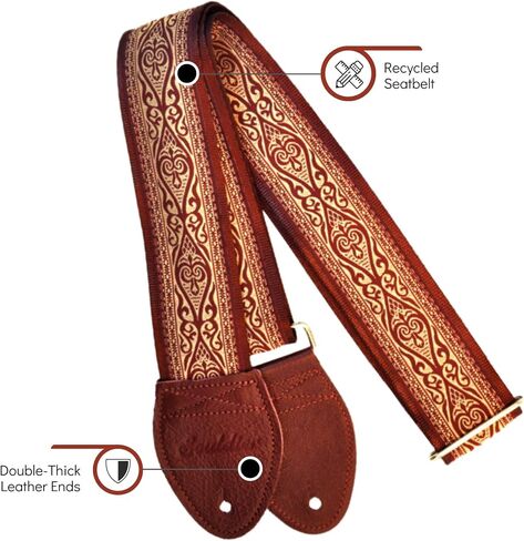 Souldier GS0871BD04BD - Handmade Seatbelt Guitar Strap for Bass, Electric or Acoustic Guitar, 2 Inches Wide and Adjustable Length from 30" to 63" Made in the USA, Ellingon, Burgundy in Kuwait