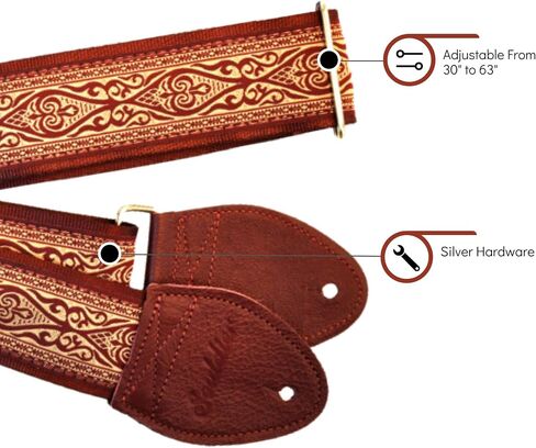 Souldier GS0871BD04BD - Handmade Seatbelt Guitar Strap for Bass, Electric or Acoustic Guitar, 2 Inches Wide and Adjustable Length from 30" to 63" Made in the USA, Ellingon, Burgundy in Kuwait