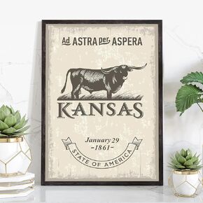 Pera Print Kansas State Poster, 12x18 Inches, Watercolor, Black, Letter Print, Rectangular, Flag, Unframed, Satin/Luster Finish, Indoor Use, Home Office in Kuwait