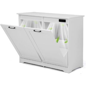 Jaxpety Tilt Out Trash Cabinet Kitchen Trash Can Holder Wood Laundry Graining Trash Cabinet مع باب قابل للتعديل زاوية ، أبيض (باب واحد) in Saudi Arabia