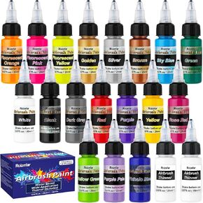Airbrush Paint, 36 Colors with 4 Thinner Airbrush Paint Set, Water-Based Air brush Paints Acrylic Ready to Spray Includes Metallic & Neon Colors, 20ml/Bottle in Kuwait