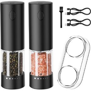 Electric Salt and Pepper Grinder Set – USB Rechargeable Automatic Grinder Set with LED Light, 6 Adjustable Coarseness Levels, Large Capacity, 2-Pack Electric Salt and Pepper Shakers in Saudi Arabia