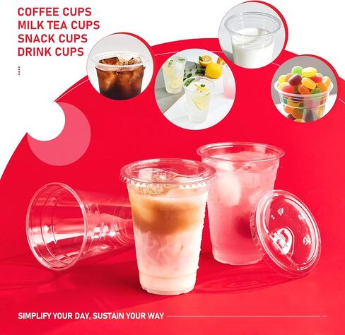 100 pack 16 oz Clear Plastic Cups with Lids, Disposable Iced Coffee Cups with Strawless Sip Lids, Drink Cup for Cold Drinks, Iced Coffee in Saudi Arabia