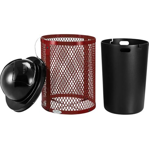 Global Industrial 36 Gallon Outdoor Steel Trash Can with Dome Lid, Plastic Liner and Anchor Kit Included, 23-1/2" Diameter x 40" H, Powder Coat Finish, Unassembled, Black in Saudi Arabia