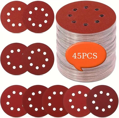 أقراص الصنفرة 45pcs 5 بوصة-9 فريك من ورق الصنفرة والحلقة الصنفرة للأعمال الخشبية ، إعادة صياغة معدنية ، تجانس على السطح وإعداد الطلاء ، متوافق مع صنفرة الطاقة in Saudi Arabia