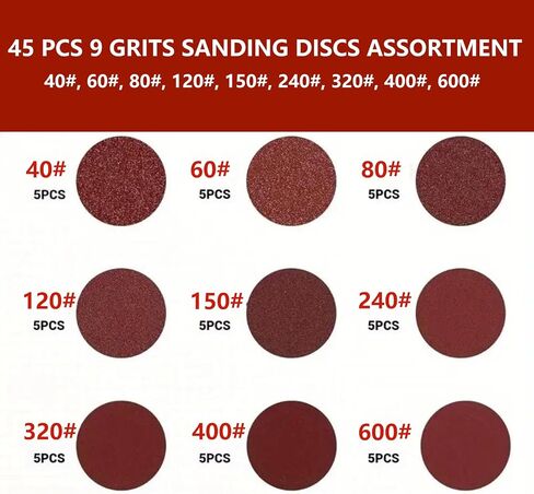 أقراص الصنفرة 45pcs 5 بوصة-9 فريك من ورق الصنفرة والحلقة الصنفرة للأعمال الخشبية ، إعادة صياغة معدنية ، تجانس على السطح وإعداد الطلاء ، متوافق مع صنفرة الطاقة in Saudi Arabia