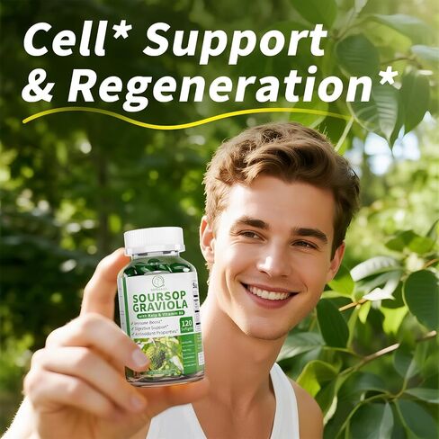 Soursop Graviola Capsules with Kelp, for Cell Regeneration, Enhances Immunity, Digestive Support, Anti-oxidant* Properties, Gluten Free, Vegan, 120 Counts in Kuwait