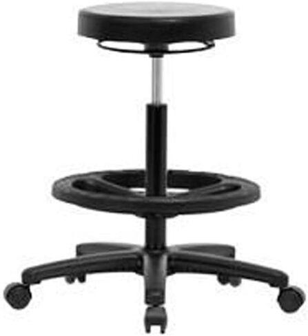 Thomas ECOM PHBSO-RG-BF-RC Polyurethane High Bench Height Stool with Black Nylon Base, Black Foot Ring, Casters in Saudi Arabia