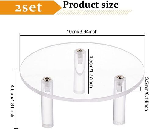 2 Packs Clear Acrylic Jewelry Display Riser 3.9x1.9inch Round Acrylic Cake Stand 3-Leg Display Riser Assembled Transparent Display Holder for Jewelry Action Figure Showing in Saudi Arabia