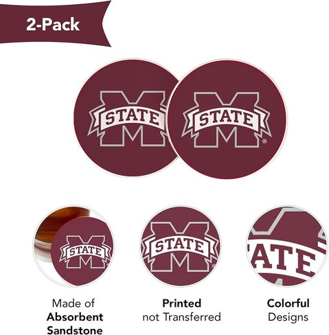 Desert Cactus Mississippi State University Car Coaster Bulldogs MSU Absorbent Sandstone Car Cup Coasters Set of 2 (Design A) in Saudi Arabia