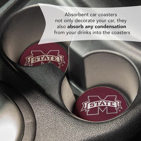 Desert Cactus Mississippi State University Car Coaster Bulldogs MSU Absorbent Sandstone Car Cup Coasters Set of 2 (Design A) in Saudi Arabia