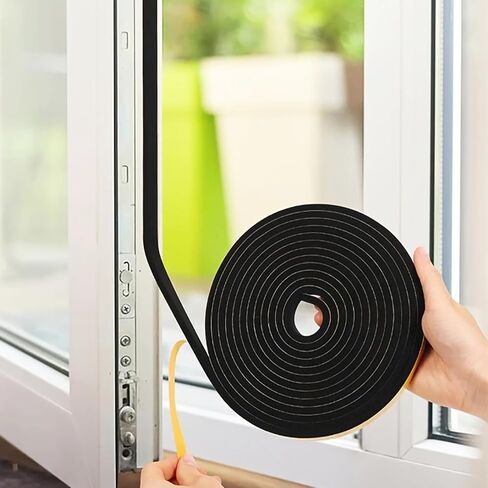 4-Meter Self-Adhesive Sponge Weather Stripping (12mm W x 6mm T) - Black Draft Stopper for Doors & Windows - Reduces Noise, Dust & Air Leaks - Soft Foam Seal for Home & Office in Saudi Arabia