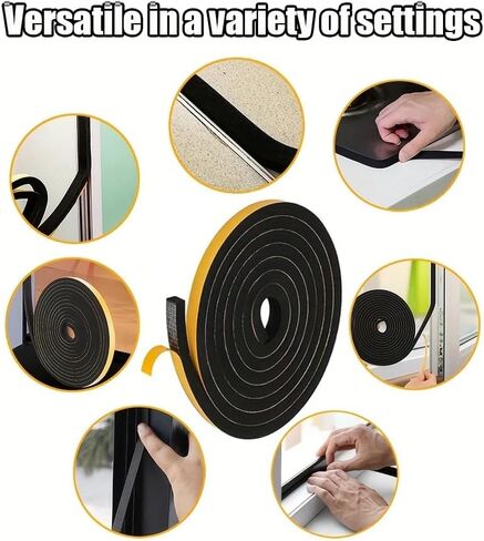 4-Meter Self-Adhesive Sponge Weather Stripping (12mm W x 6mm T) - Black Draft Stopper for Doors & Windows - Reduces Noise, Dust & Air Leaks - Soft Foam Seal for Home & Office in Saudi Arabia