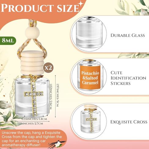 2 Pack Car Air Freshener Pistachio and Salted Caramel Hanging Essential Oil Diffuser Long Lasting Car Scent Automobile Aromatherapy with Rearview Mirror Accessories(Cross Pendant) in Kuwait