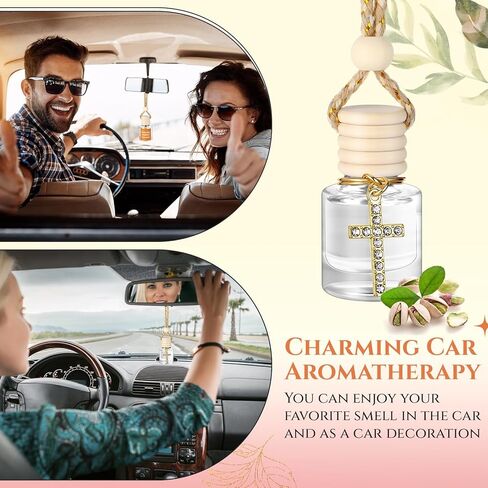 2 Pack Car Air Freshener Pistachio and Salted Caramel Hanging Essential Oil Diffuser Long Lasting Car Scent Automobile Aromatherapy with Rearview Mirror Accessories(Cross Pendant) in Kuwait