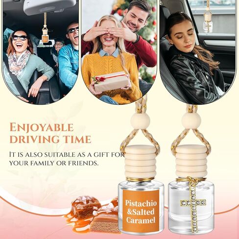 2 Pack Car Air Freshener Pistachio and Salted Caramel Hanging Essential Oil Diffuser Long Lasting Car Scent Automobile Aromatherapy with Rearview Mirror Accessories(Cross Pendant) in Kuwait